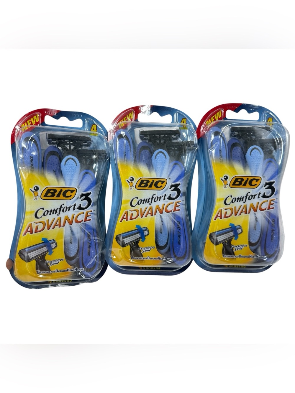 3 Pack BIC Comfort 3 Advance Disposable Razors Sensitive Skin 3-Blade (12 Total)